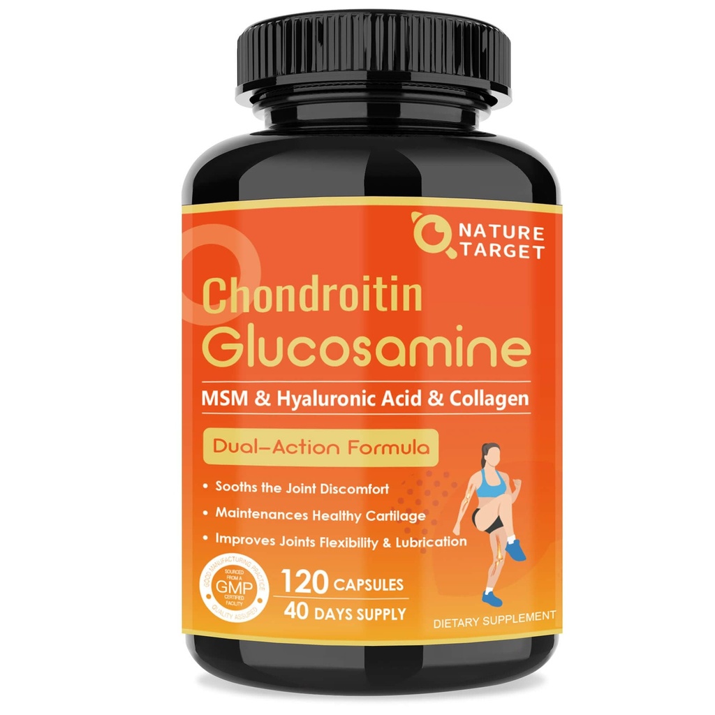 NATURA TARGET Glucosamina Condroitin Joint Support Supplement - Plus MSM, Collagen, Turmeric, Shellfish Free, Supporti Joint, Ginocchiere, Cartilage, per Uomo & Donne, 120 Caps