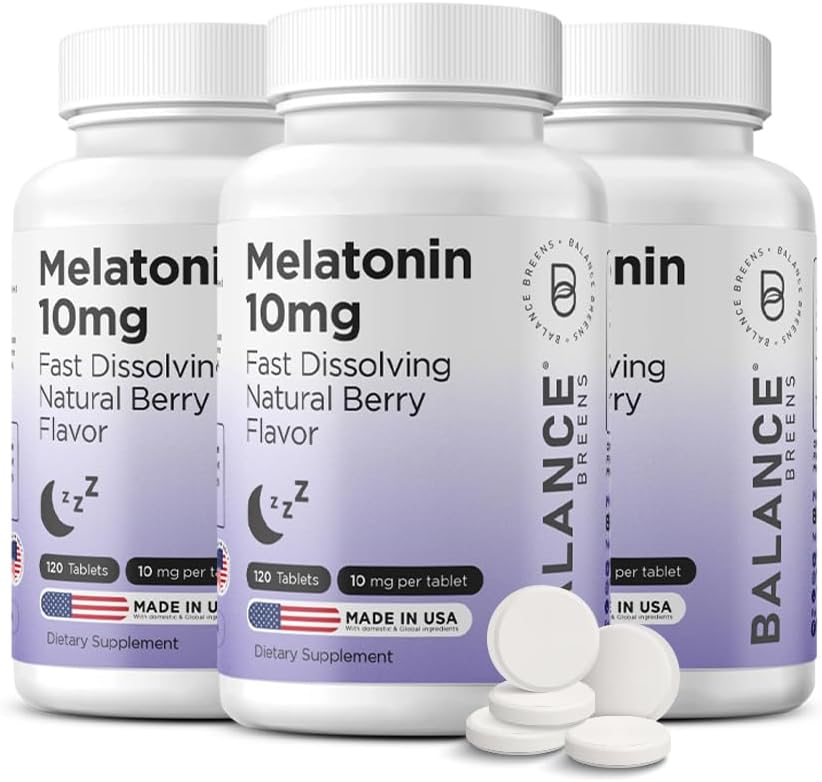 Balancebreens Melatonin 10mg Fast-Dissolve, 120 compresse – Sostegno naturale per le notti riposanti, Supporto per il relax e la tranquillità