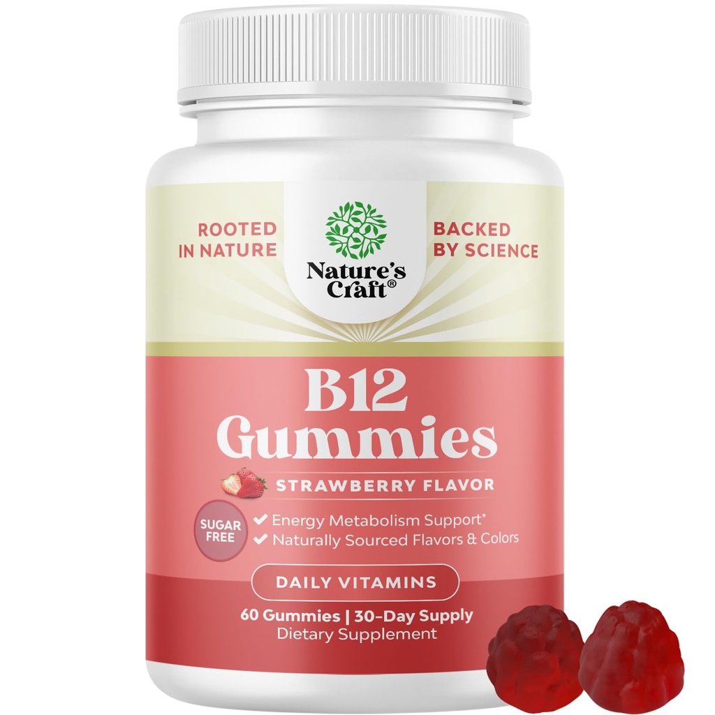 Vitamina B12 Gummies per Adulti - Zucchero Vitamina B12 1000 mcg Gums masticabili per l'energia & Mood Support Immune & Nerves Salute - Kosher Non-GMO & Gluten Supplemento gratuito per le donne & uomini - 60 Conte