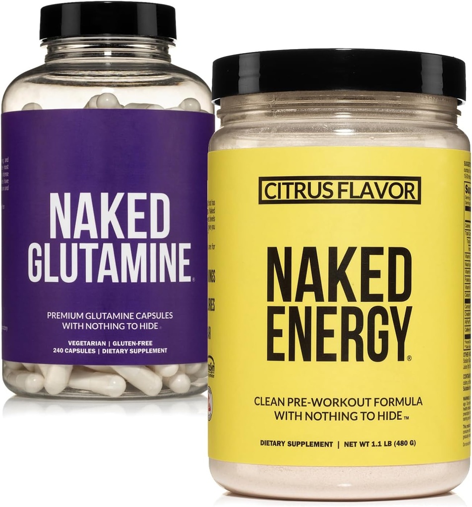 Nudo Vegan Energizing Muscle Recovery Bundle: Naked Citrus Energy e 240 Naked L-Glutamine capsule, 1000mg