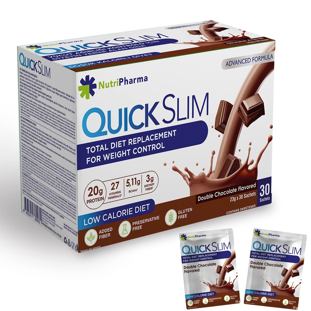 Scambio di ricambio rapido per la perdita di peso, 30 Serve, 20g Proteine, 27 Vitamine & Minerali, Fibra dietetica, Carb basso, Gluten Free (Double Chocolate, 30 Sachets)