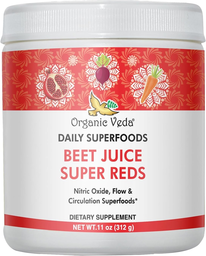 Integratore di succo di barbabietola di Veda Organico con Reds Superfood - Polvere di succo di barbabietola con Ossido Nitrico per sostenere la Circolazione, l'energia, l'eccedenza e Stamina - Vegan, Non-GMO - 11 oz