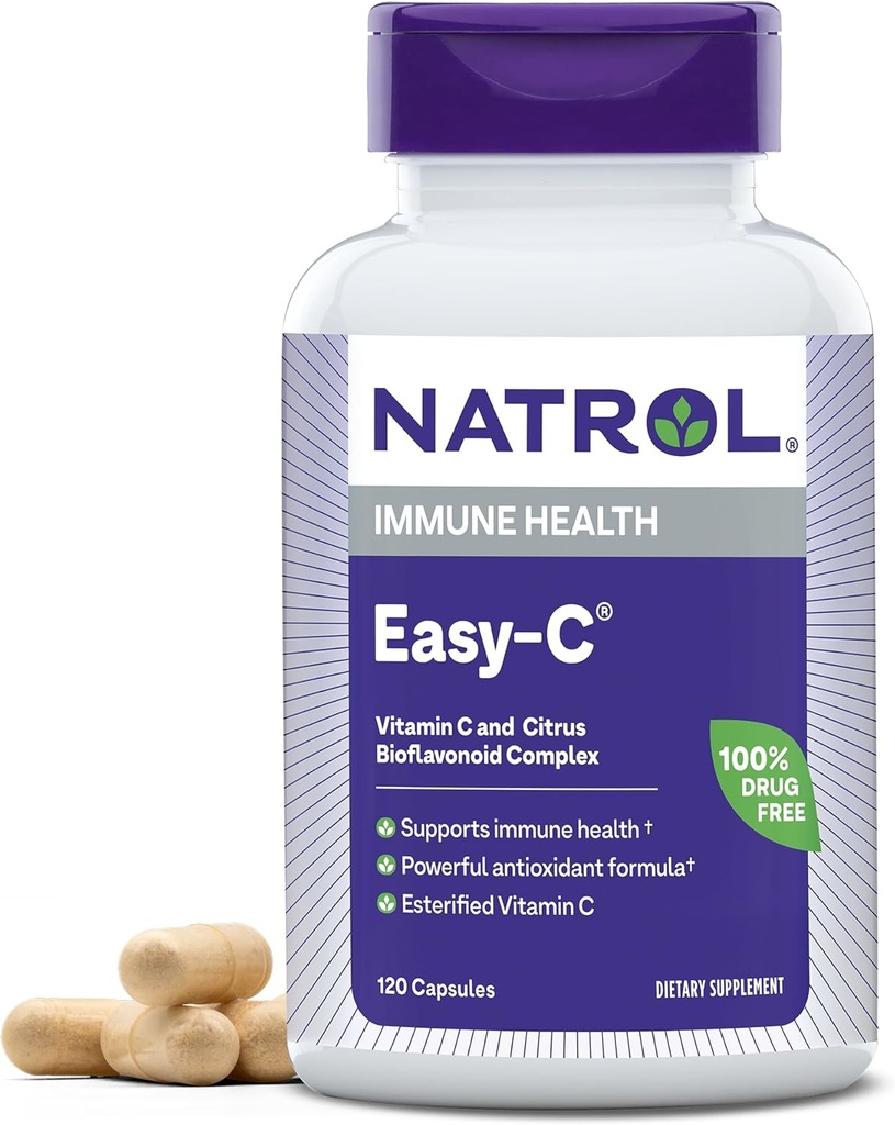 Natrol Easy-C Immune Salute, Integratore alimentare, Supporta la salute immunitaria con vitamina C e bioflavonoidi, capsule vegetali, 500 mg, 120 Conte