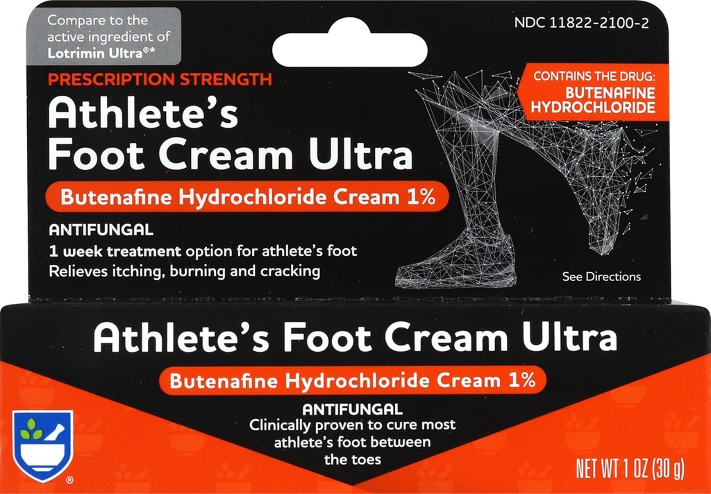 Rite Aid Prescription Strength Foot Care Butenafine Cream - 1 oz, Antifungal Cream, Jock Itch Trattamento, Treats Athlete's Foot Cream Extra Strength
