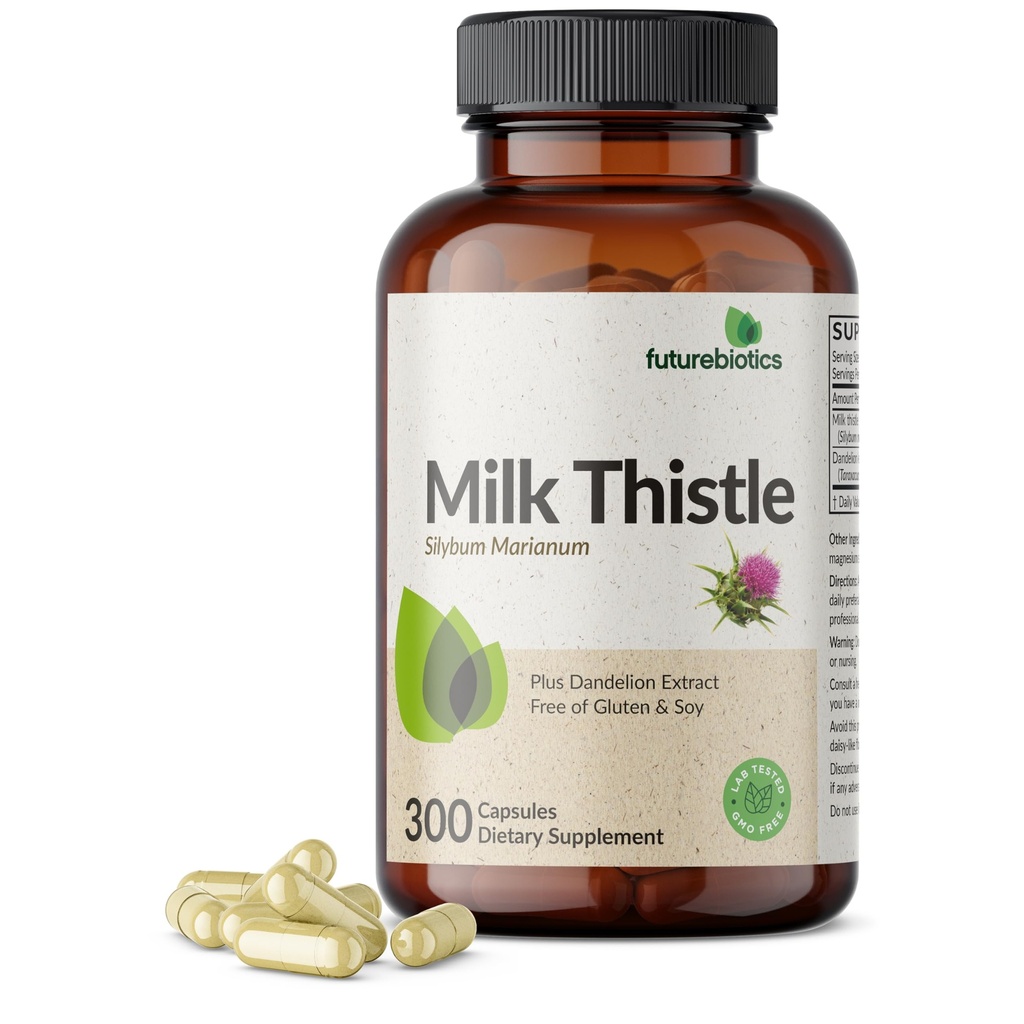 Futurebiotics Latte Thistle Silymarin Marianum & Dandelion Root Liver Health Support, Supporto antiossidante, Detox, 300 capsule