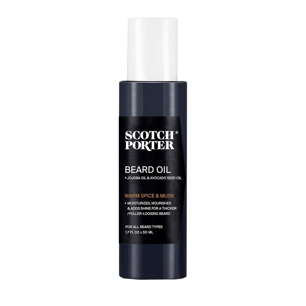 Scotch Porter Smoothing Beard Oil – Guarnizioni olio nutriente in Moisture & Smooths Flyaways per un Cuscinetto Frizz-Free, Fuller/Healthier-Looking con All-Day Shine – Original Scent, 1.7 oz. Bottiglia