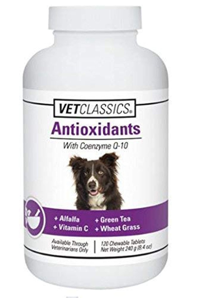 Vet Classics Antiossidanti con Coenzyme Q-10 per Cani, con Alfalfa, Tè Verde, Vitamina C, & Erba di grano, 120 compresse masticabili