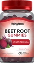Piping Rock Beet Root Gummies | 60 Count | per uomini e donne | Nitric Oxide Supplement | con vitamina C e pepe nero | Strawberry Flavor | Vegan, Non OGM, Gluten Free