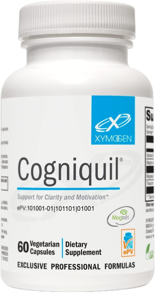 XYMOGEN Cogniquil - Supporto per Clarity, Focus, Motivation, Mental and Physical Energy - Magnesio L-Threonate per fornire Magnesio Biodisponibile al Cervello, Theacrine + Vitamina B12 (60 capsule)