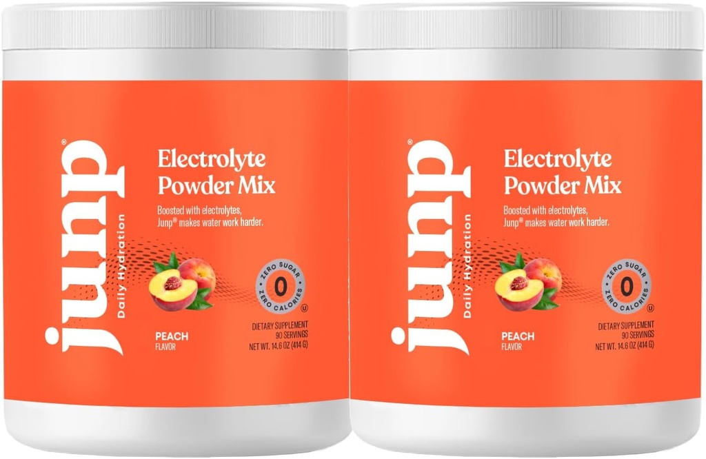 JUNP Electrolytes Powder No Sugar No Carbs – Orchard Fresh Juicy Peach Drink Mix - Potassium & Salt Electrolyte Hydration Powder Zero Calorie Sugar Free Electrolyte Powder, Keto Friendly, 180 Serve
