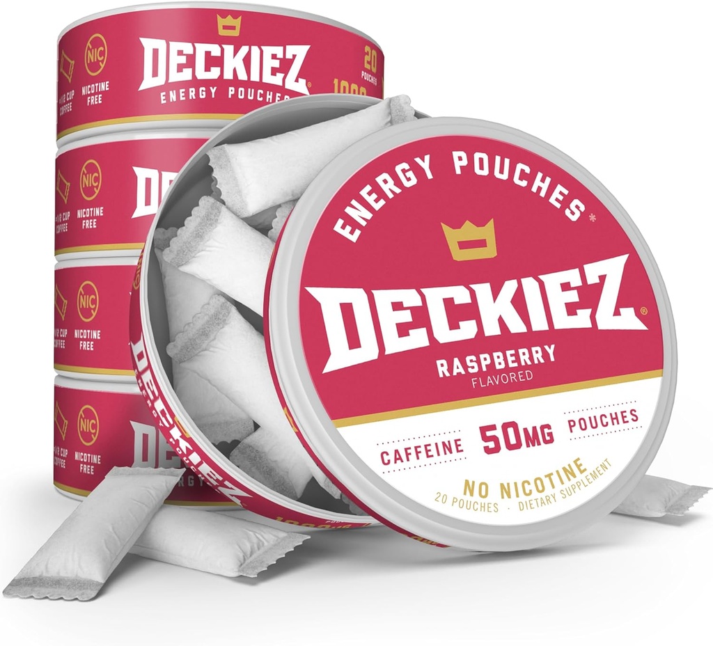 Deciez Energy Pouches, 5 Cans (100 Servings), Sugar Free Caffeine Supplement, Caffè Pouches & Energy Drink Alternative, 50mg Caffeine Pouches, Raspberry Flavor