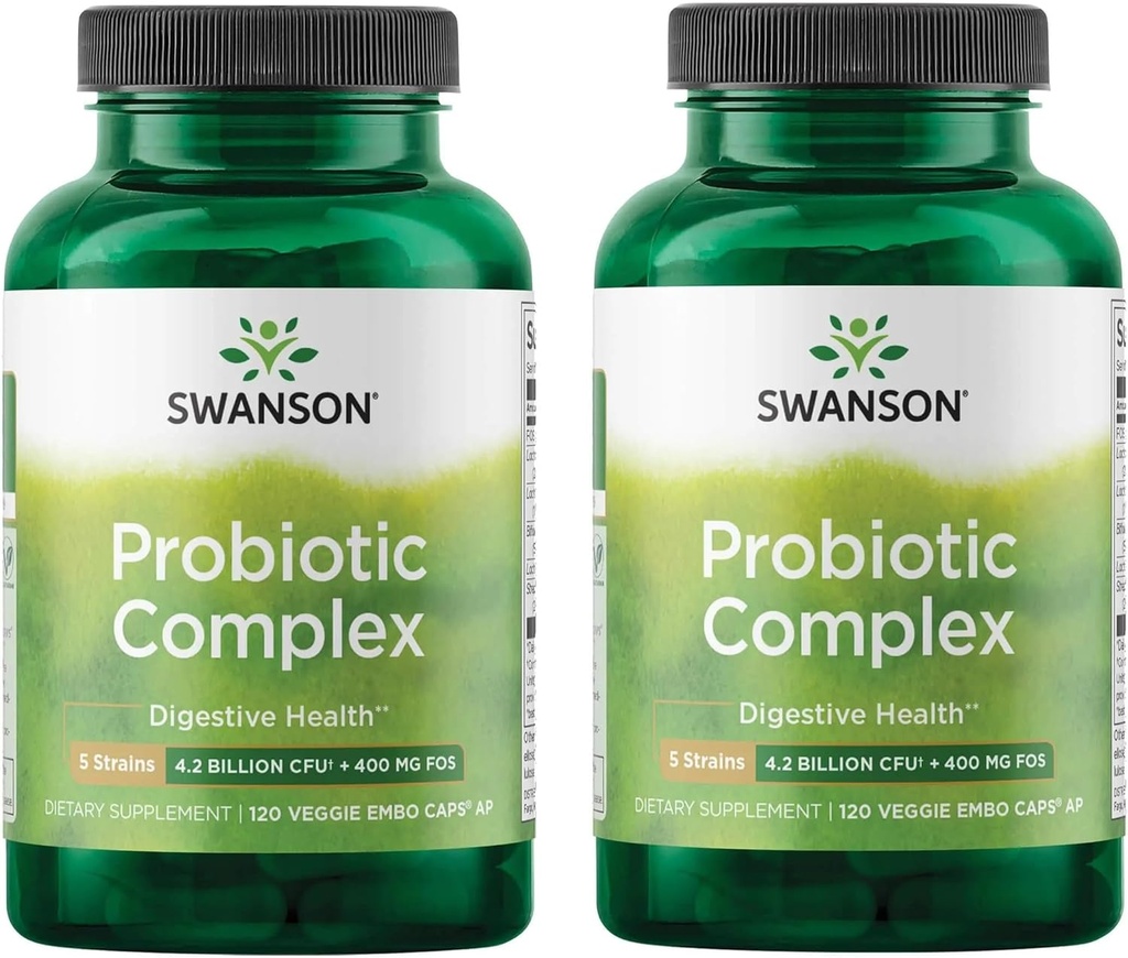 Swanson Probiotic Complex 4.2 miliardi CFU 5-Strain Digestive Health Fat Metabolism Satiety Prebiotic FOS Complex Supplement 120 Veggie DRcaps (2 Pack)