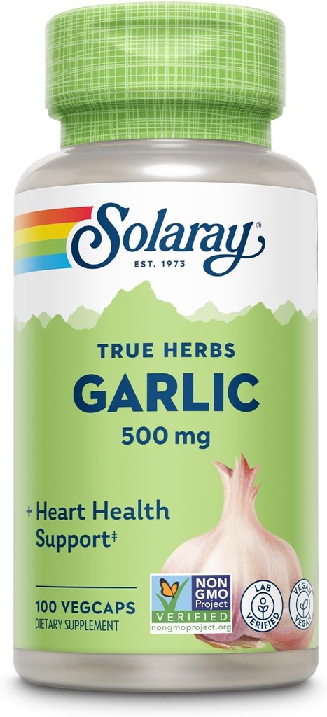 SOLARAY Aglio lampadina 500 mg | Immune sano, Circulatorio e sistemi cardiovascolari Supporto | Vegan, Non OGM | 100 VegCaps