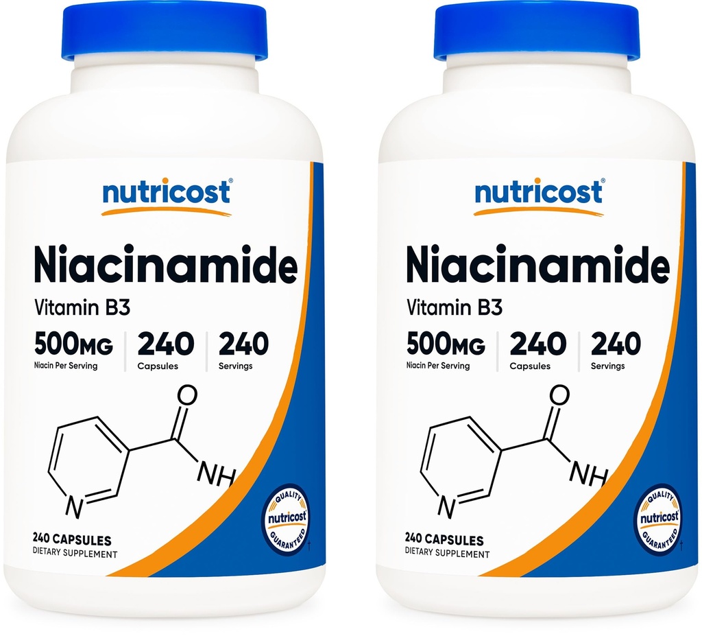 Nutricost Niacinamide (Vitamina B3) 500mg, 240 Capsule (2 Bottiglie)