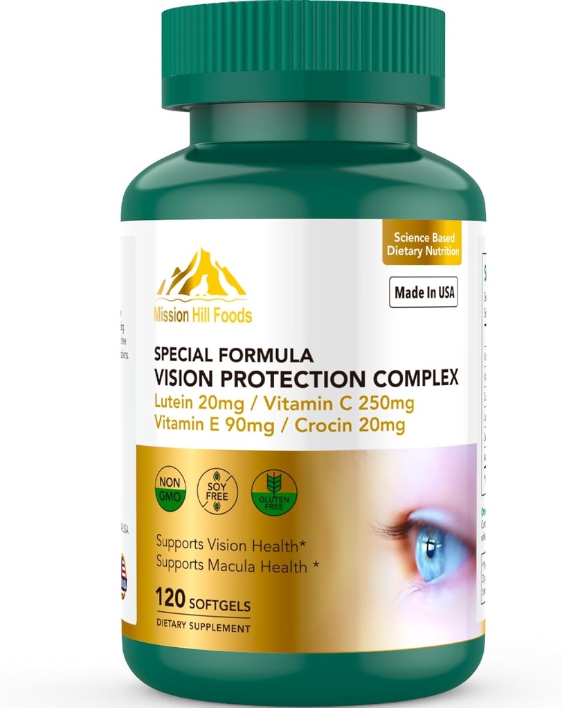 Lutein e Zeaxanthin Integratori - 6 in 1 Vision Protection Complex con Lutein 20mg, Zeaxanthin, Astaxantina, Crocina, Vitamina C & E, 120 Softgels, Non OGM, Senza Glutine, Supporta la salute degli occhi