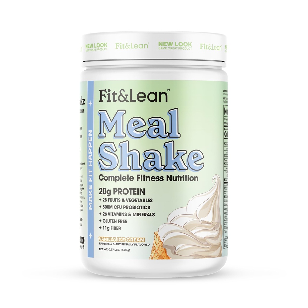 Fit & Lean Meal Shake, Fat Burning Meal Sostituzione, Proteine, Fibra, Probiotici, Vanilla, 1lb, 10 Serve per Contenitore