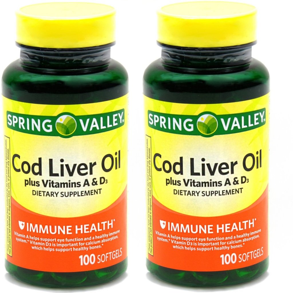 Spring Valley - Cod olio di fegato con vitamina A & D 100 softgels (Pack of 2)