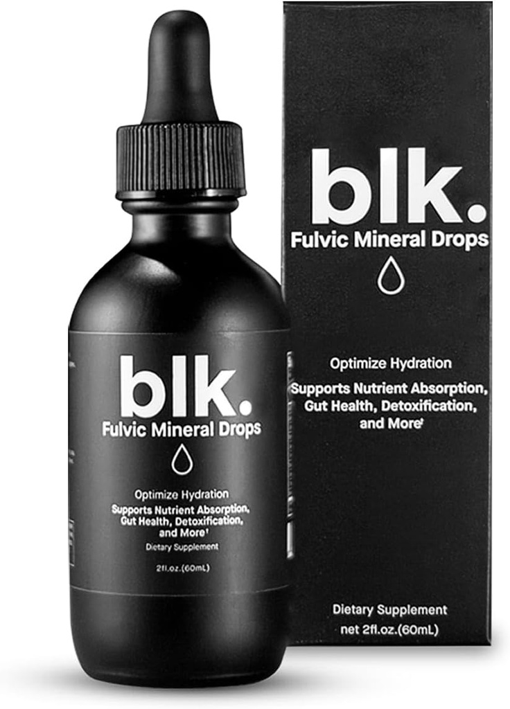 blk. PH 8+ Gocce di acqua minerale naturale alcalina Electrolyte Infuso con Fulvic e Aminoacidi, Zero Sugar, 2oz.
