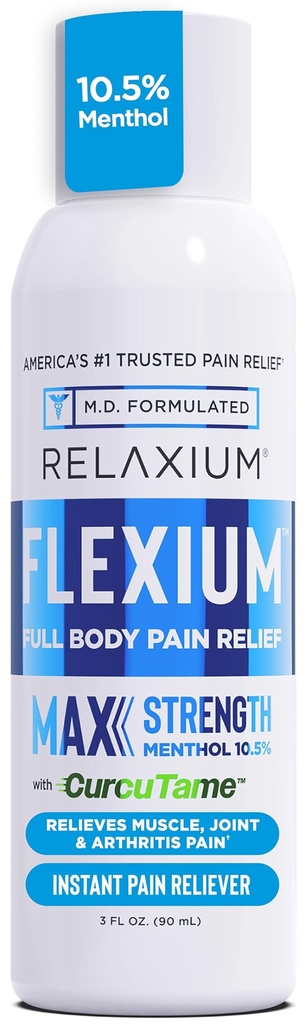 Relaxium Flexium Spray istantaneo per il dolore, massima resistenza con 10,5% Menthol & CurcuTame, supporta il muscolo, Joint and Arthritis Pain Relief, 3 FL oz. (90 ml)