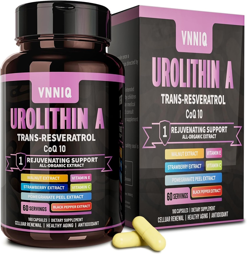 9-in-1 Anti-invecchiamento supplemento con Urolitina A (1200mg) Trans-Resveratrolo e CoQ10: Vitality Enhancer
