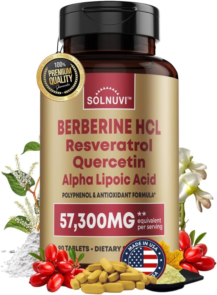 Supplemento berbino Premium con acido lipoico alfa di resveratrolo - 50:1 Complesso di berberi HCl Antiossidanti potenti, polifenoli, vitalità Boost - 90 compresse vegane, non OGM, senza glutine