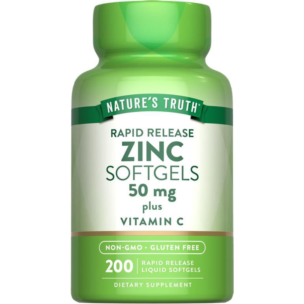 Verità della natura Zinc 50mg Supplemento | con vitamina C | 200 Liquid Softgels | Non OGM & Gluten Free