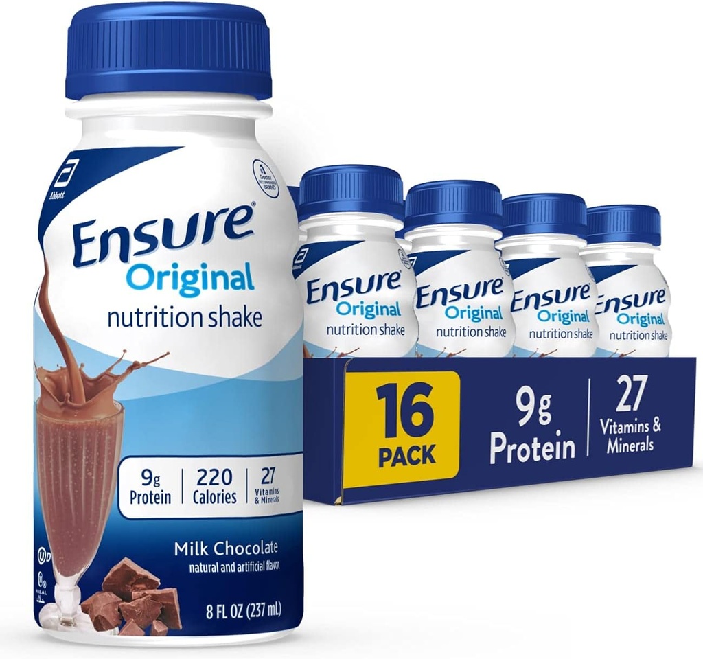 Assicurare il latte originale Cioccolato Nutrition Shake | Small Meal Sostituzione Shake | Pronto a Bere | 9g Protein, 27 Vitamine e Minerali | 8 fl oz - 16 Pack