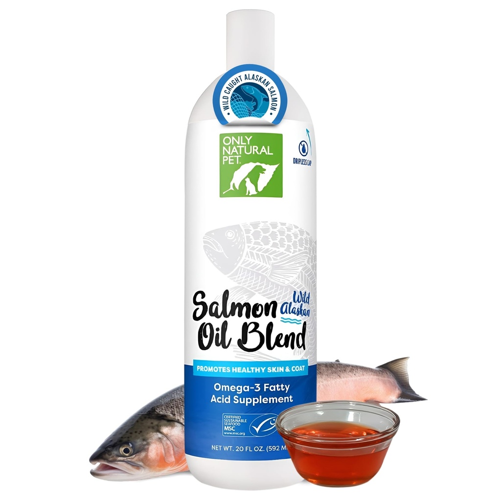 Olio di salmone naturale dell'Alaska per cani e gatti - Omega 3 & 6 supplemento di cibo liquido per gli animali - EPA & DHA Fish Oil, tutto il supporto naturale comune, promuovere la pelle sana, cappotto e cuore - 20 Fl Oz