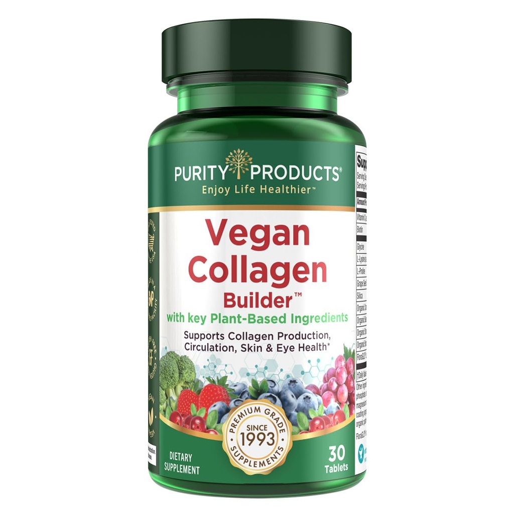 Vegan Collagen Builder - Organic Whole Foods Frutta + Veg, Silica, Luteina, Vitamina C, Biotina, Semi di Uva - Aminoacidi Glicina, Lysine + Proline Collagen Boosters (30 Serve, Tablets)