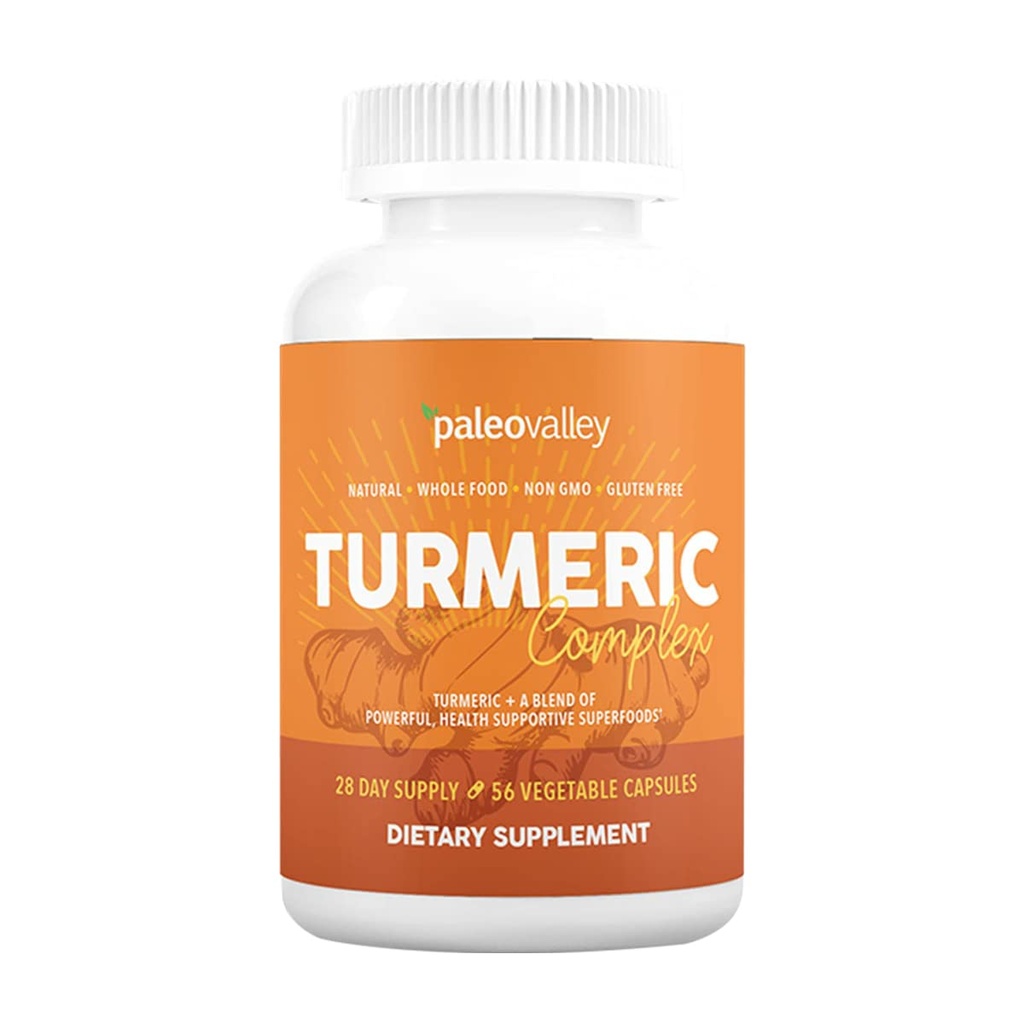 Paleovalley - Organic Turmeric Complex - Full Spectrum Organic Turmeric with Health-Supportive Superfoods - 56 Capsule Vegetariani - Support Joints, Immunity, Brain and Heart Health