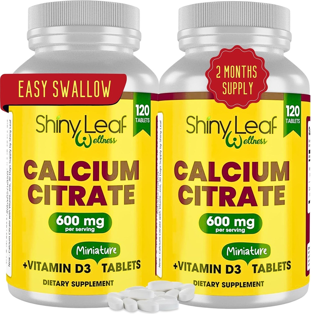 Shiny Leaf Calcium Minis 600 mg - Compresse giornaliere di Calcium Citrate 600mg Plus Vitamina D3 per Bariatric Post-Op e Gastric Bypass per le donne e gli uomini, Facile da ingoiare, Made in USA, Vegetariano - 240 Ct.