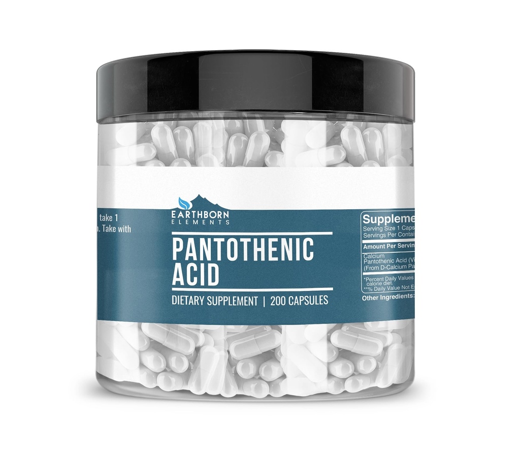 Elementi terrestri acido pantotenico 200 capsule, puro e diluito, senza additivi