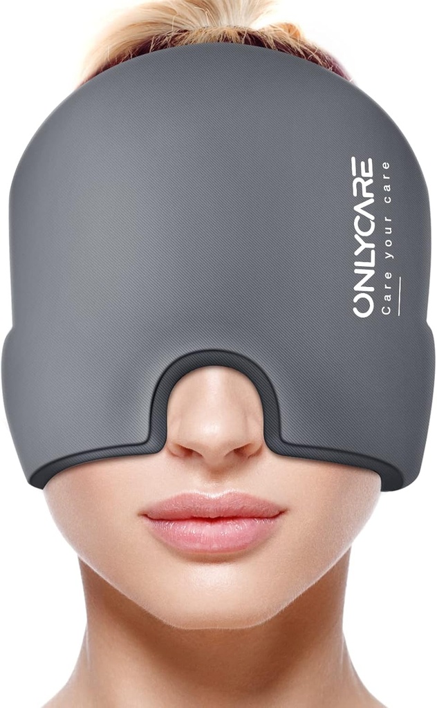 SOLOCARE Migraine Relief Cap, Maschera di emicrania rilassante,Protezione di ghiaccio di gel inodore, Terapia calda e fredda, FSA o HSA Eleggibile Headache Ice Pack per la tensione e lo stress (Grey)