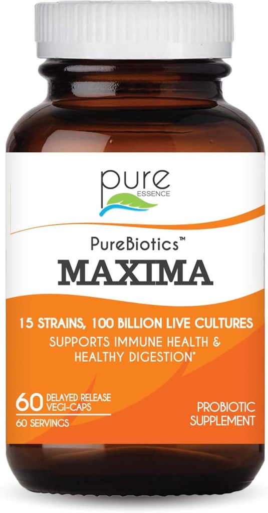 PURE ESSENCE LABS Maxima Probiotics 100 miliardi di CFU - Men & Women Probiotic Supplemento per una migliore digestione - 15 Strains for Immune Support and Digestive Health (60 capsule)