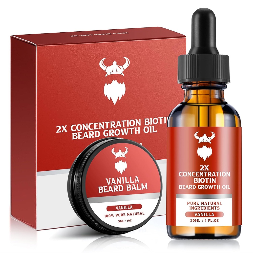 Kit di crescita del cuscinetto - 2X Biotina di concentrazione per gli uomini, ingredienti naturali con olio di Argan, olio di Jojoba e vitamina (Vanilla)