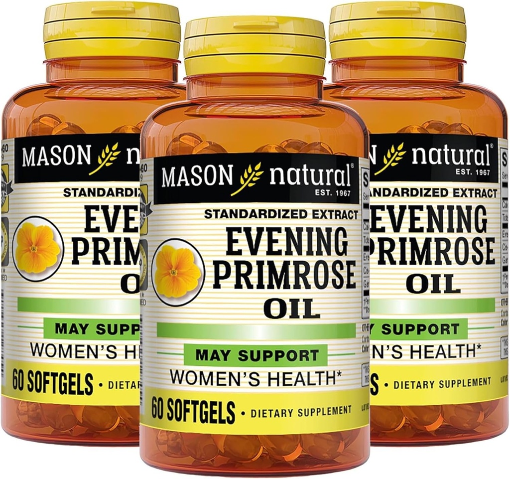MASON NATURAL Sera Primrose olio Softgels, 3 mesi di fornitura, maggio sostegno Donna Healh, 3 confezione (1 mese per bottiglia)