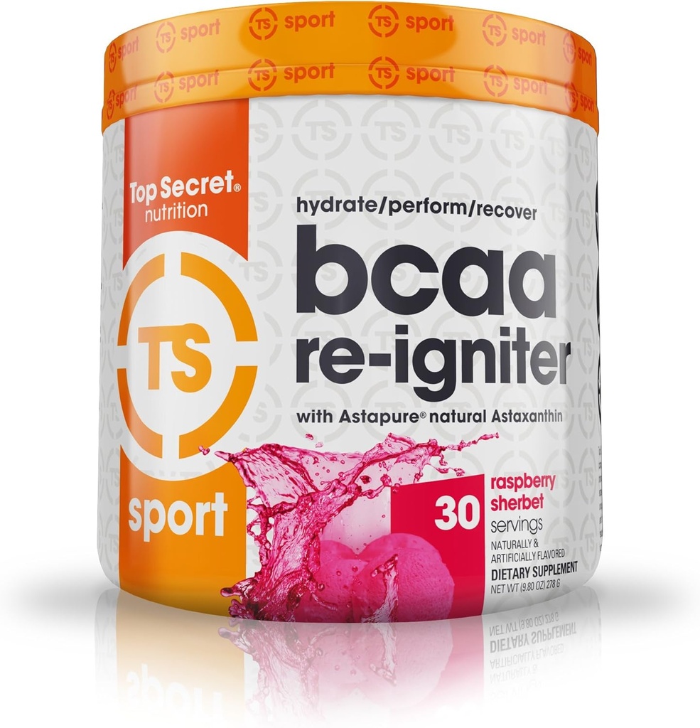 BCAA Re-Igniter Vegan Aminoacido Integratore con Astaxantina ed Electrolyte, miscela di idratazione con acqua di cocco, 9.80 oz (30 porzioni), Raspberry Sherbet