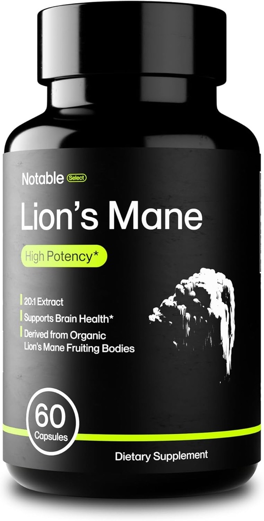 Notevole Selezione Mane Mushroom Supplemento di Lion | 20:1 Extract | Supporto cognitivo Premium | Organic | Lab-Tested | Pure Ingredients (1 Bottiglia / 1-Month di alimentazione)