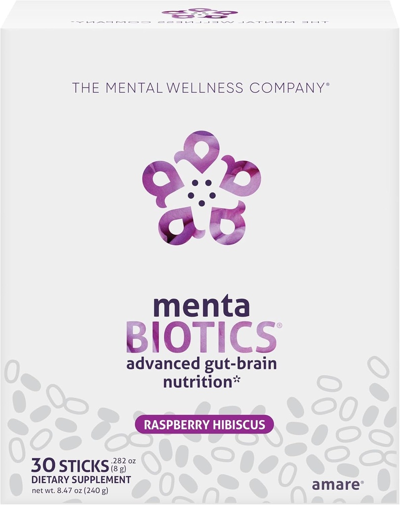 MentaBiotics® Advance Gut Brain Nutrition Prebiotici, Probiotici e Phytobiotici, Raspberry Hibiscus, 30 Serve