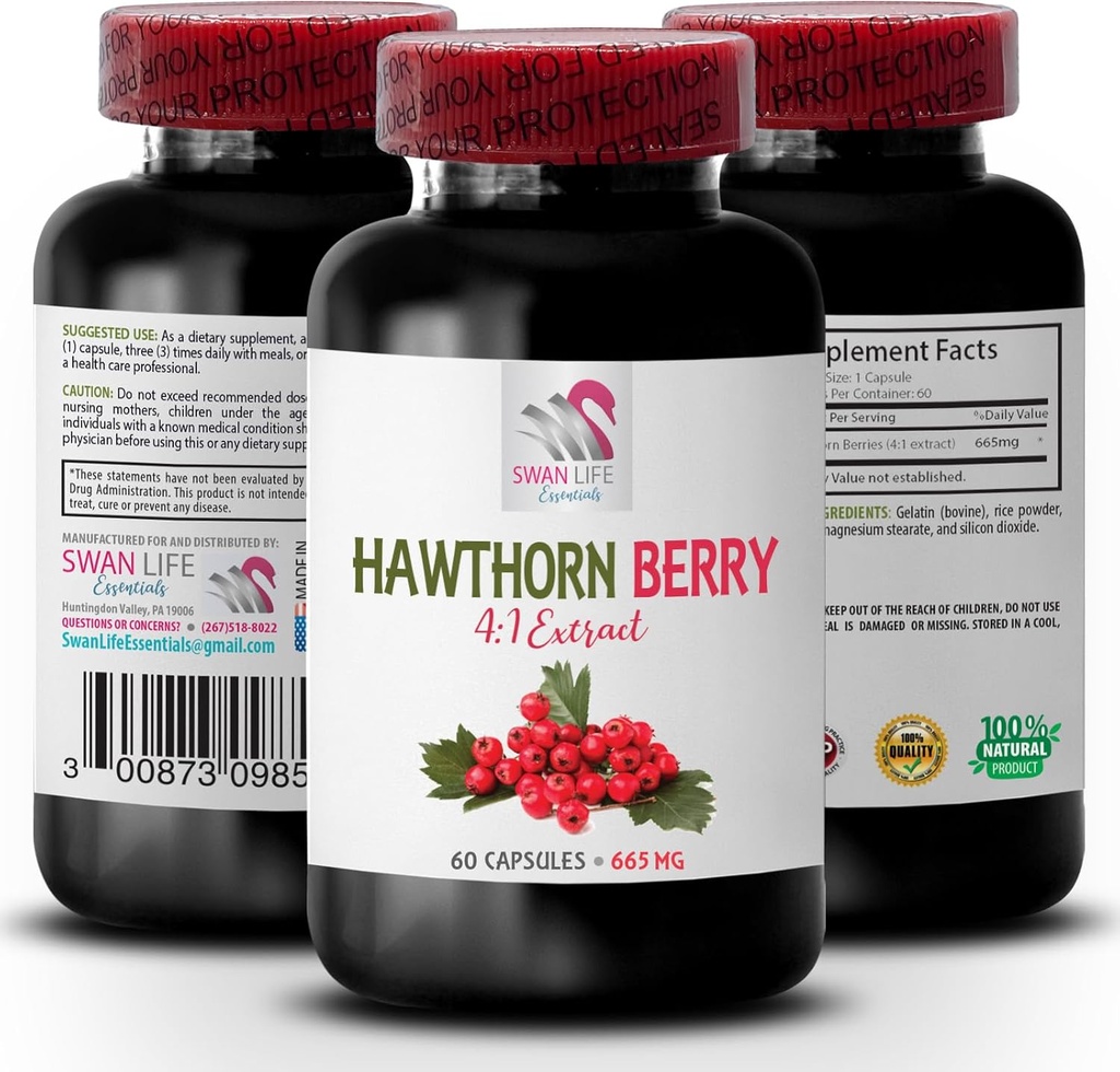 integratore antiossidante per le donne - HAWTHORN BERRIES EXTRACT - integratore di estratto di biancospino, supplemento di bacche, bacche antiossidanti, energia di bacca selvatica, pillole di energia di biancospino per la donna 1 Bot 60 capsule