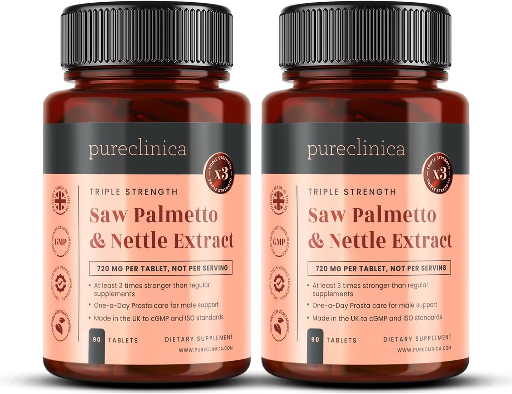 2-Pack Triple Strength Saw Palmetto & Nettle Root – 180 compresse | 4149mg con 160mg Saw Palmetto Extract (85–95% acidi grassi), 30mg Nettle Root, 649mg Calcium | 6-Month Supply | Supporto alla prostata