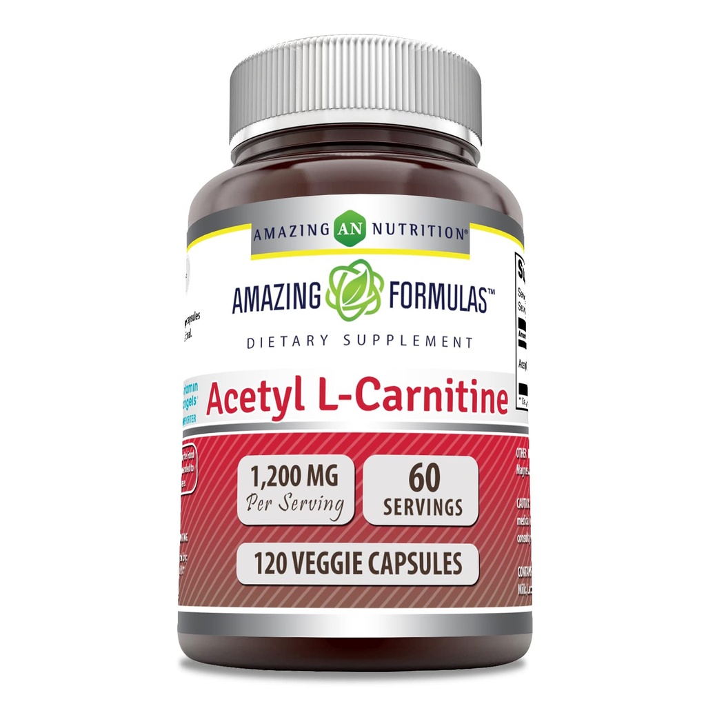 Incredibile Formulas Acetyl L-Carnitine Supplemento | 1200 Mg | 120 Veggie Capsule | Non-GMO | Gluten Free | Made in USA
