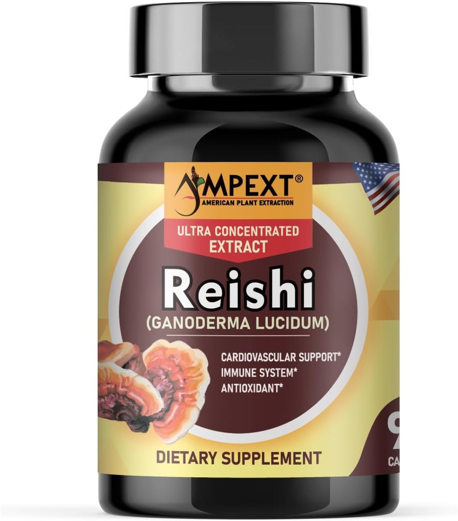 Estratto di funghi Reishi - Qualità Premium, Solo corpi fruttiferi, Antiossidante, Pmonotes Longevità, Booster Immunità, Energia & Vitalità, Rimuove Fatigue, 90 Caps Veg.