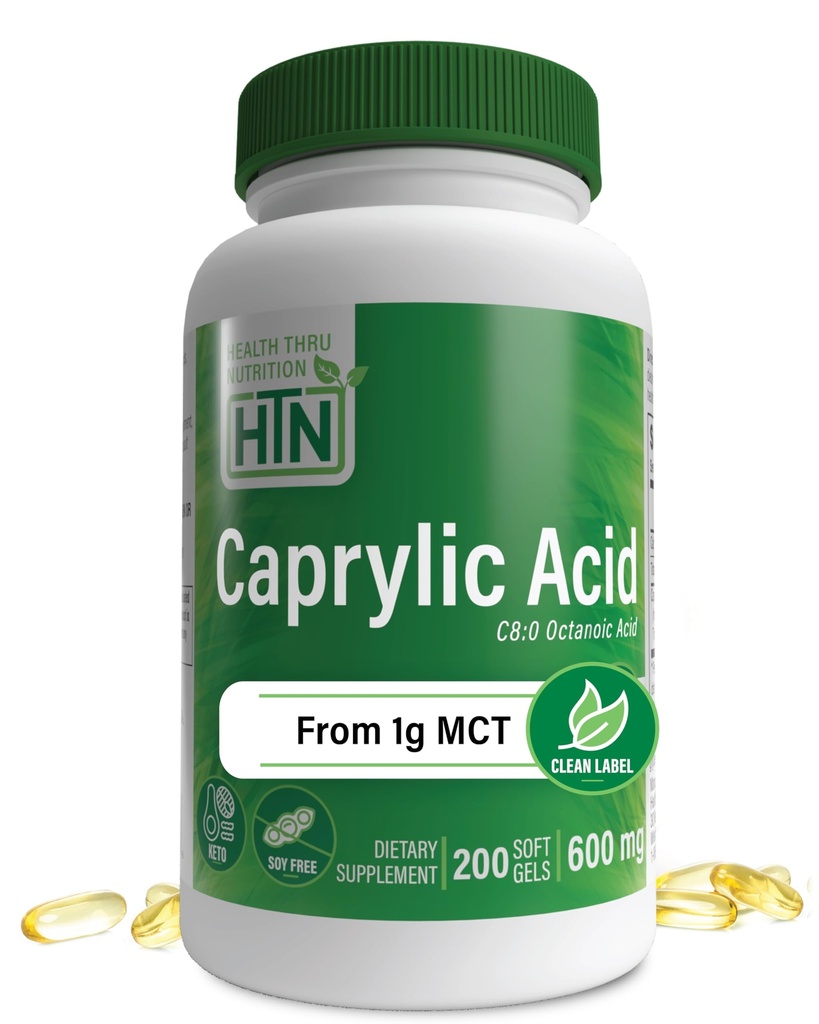 Acido Caprylic 600mg 200 Softgels | C8 Acido Octanoico da Pure 1g MCT Oil | Non-GMO & Soy Free | Support Healthy Digestive and Intestinal Health | Keto Friendly