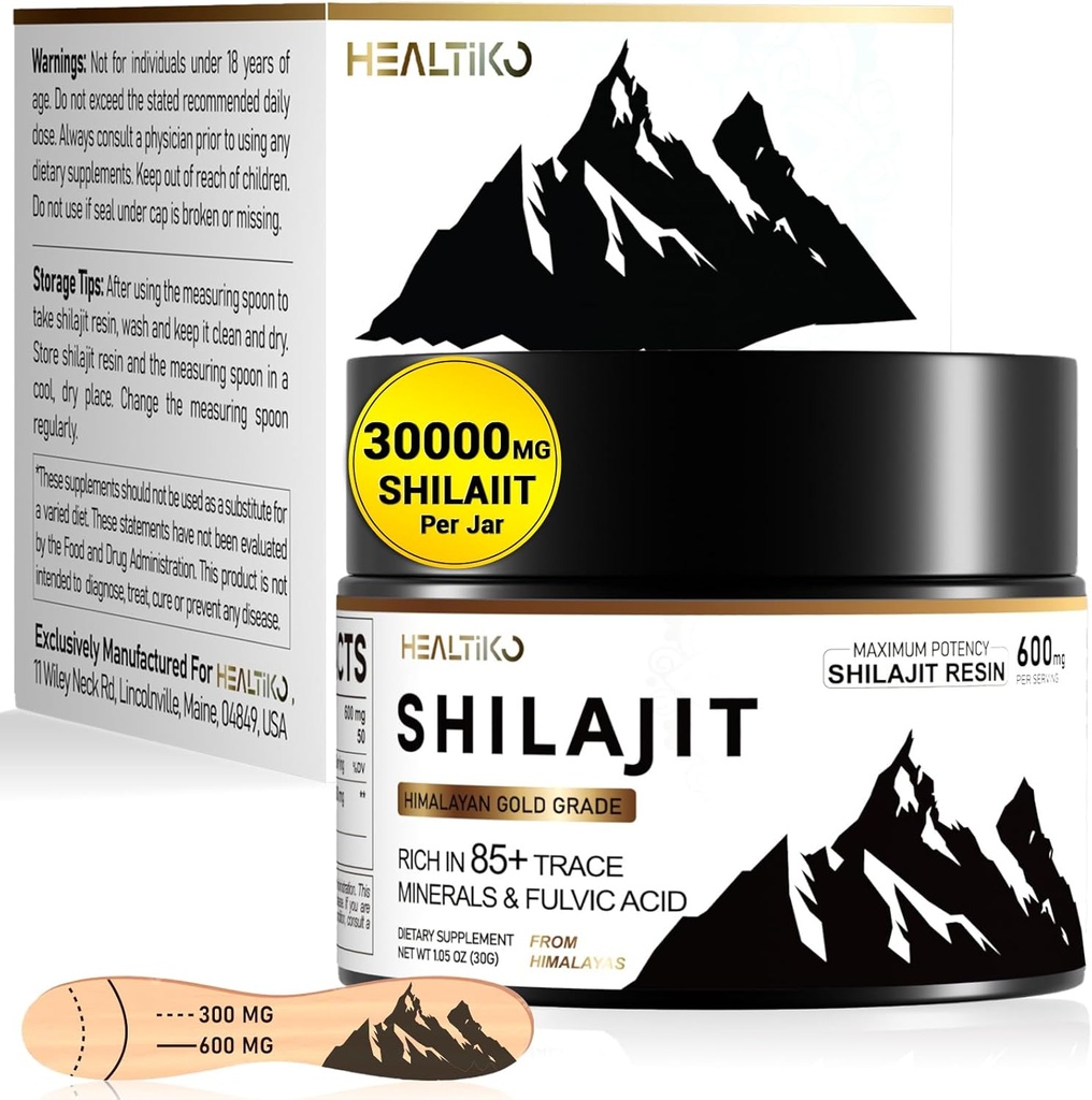 Shilajit Resina, Himalayan Shilajit Organic - 600mg Potency Gold Grade, Shilajit per uomini e donne con 85+ Trace Minerals & Acido Fulvico, per Stamina, Immunità & Forza, 50 Serving (30g)