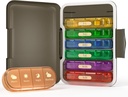 Organizzatore di pillole settimanali 4 volte al giorno, 7 Day Pill Box 4X, portatile per il caso di pedaggio di viaggio per pillole/Vitamin/Fish Oil/Medication/Supplements (4x7 Black+Rainbow)
