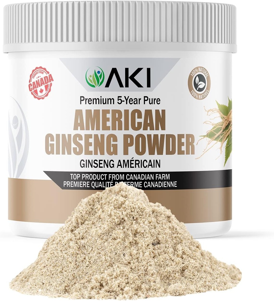 AKI American Ginseng Powder con 4% Ginsenosides - Ideale con Caffè, Beverages Like Smoothies (4oz/113g)