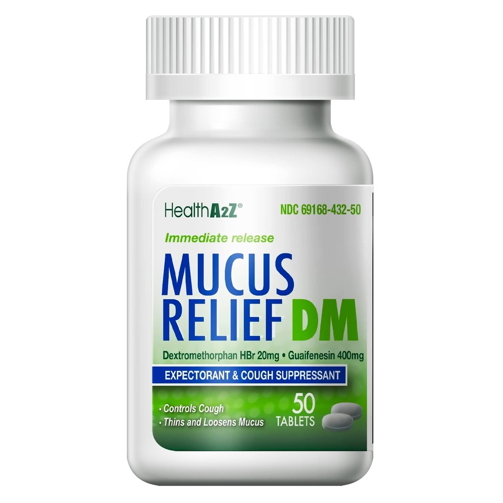 HealthA2Z® Mucus Relief DM | Dextromethorphan HBr 20mg | Guaifenesin 400mg | No Benzene | Cough, Uscita immediata, Non rivestita (50 Count (Pack of 1))