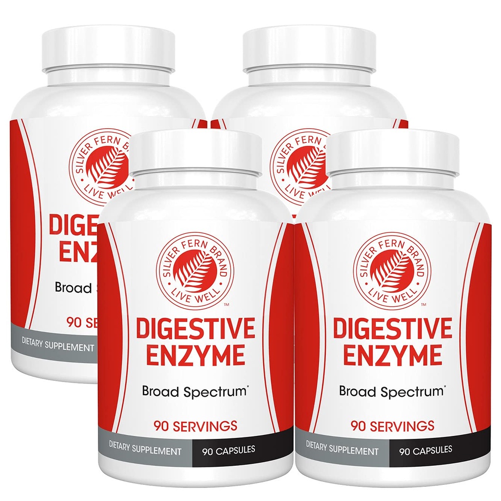 Silver Fern Brand Ultimate Digestive Enzyme Supplement - 4 bottiglie - Alta potenza, Multi Enzima - Digestivo Comfort & Tolleranza Alimentare - Amylase, Protease, Cellulase, Altro