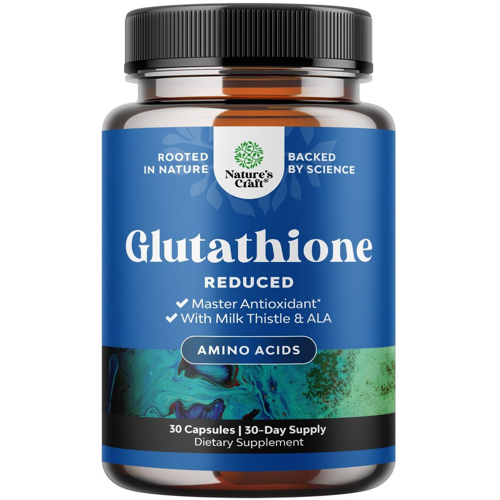 Integratore Glutathione Ridotto con Cardo Latte - 500 mg per Serving Pure L Glutathione con Acido Alfa Lipoico & Latte Thistle Silymarin - 30 Conte